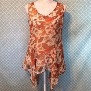 Karen Kane Orange Floral Bird Handkerchief Hem M